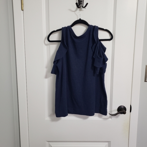 LOFT Navy Cold Shoulder Blouse Top - Picture 3 of 6